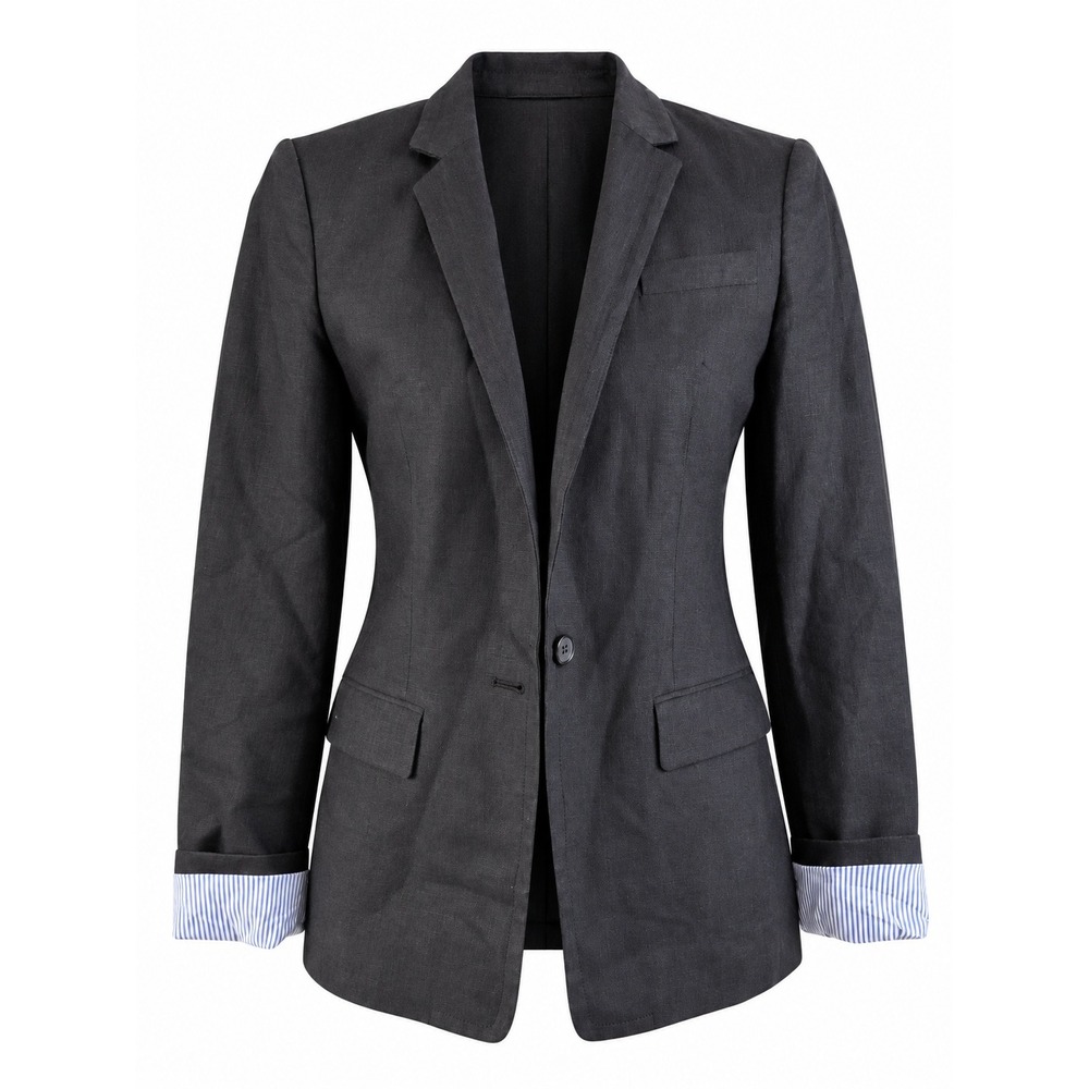 J.Crew Regent Blazer Women's 4T Tall Black Linen Blend Striped Cuffs